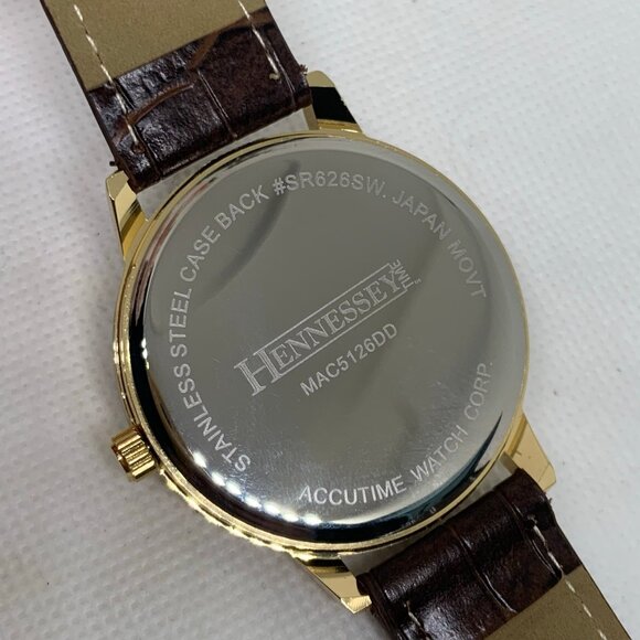 Hennessey time men watch gold tone blue dial 42mm quartz brown band running - Picture 6 of 8